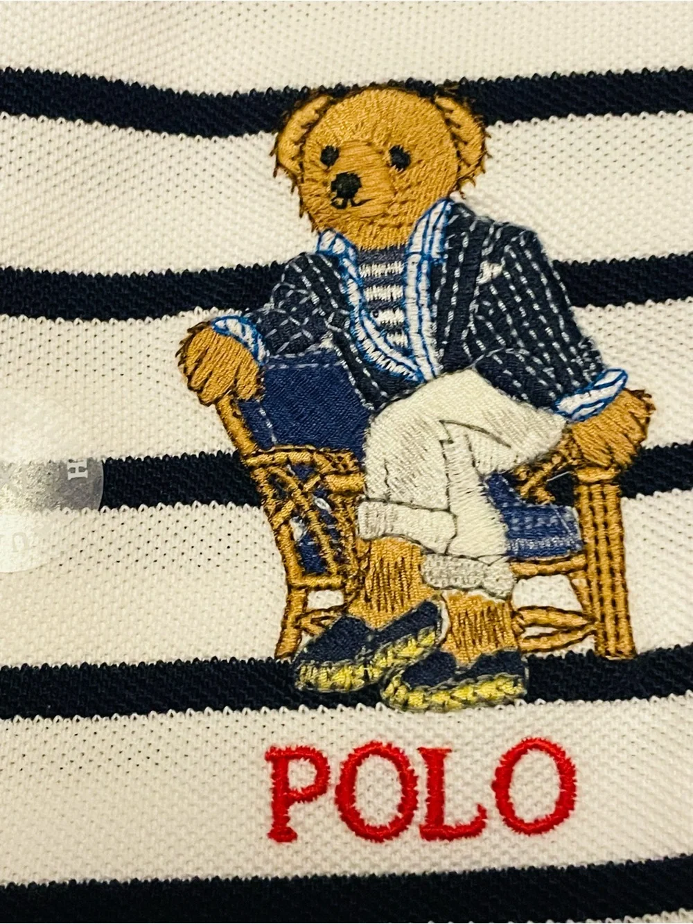 🔥Polo Ralph Lauren Custom Slim Fit Polo Bear Polo Shirt. White/Navy, 2XL NWT🏷️🐻